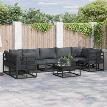 Sodo Sofų Rinkinys 8 pcs Juoda Aliuminis