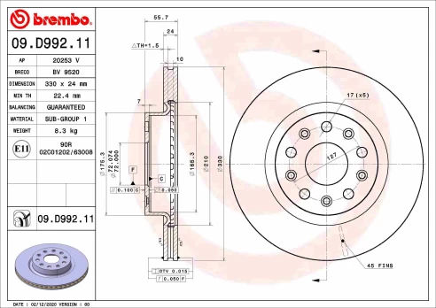 Stabdžių diskas BREMBO 09.D992.11