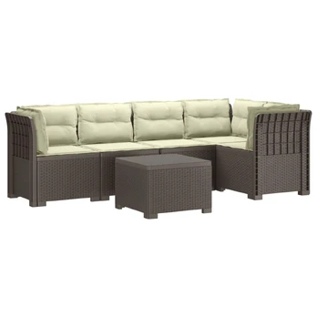 5-vietė sodo sofa su pagalvėlėmis Rataninio išvaizdos PP