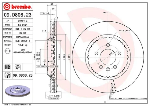 Stabdžių diskas BREMBO 09.D806.23