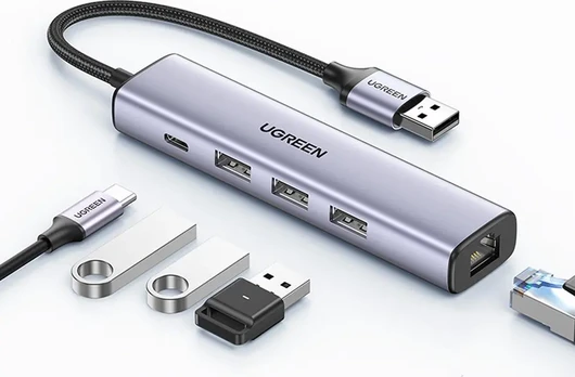 Ugreen multifunctional adapter HUB USB 3.0 - 3 x USB / Ethernet RJ-45 / USB Type C PD gray (CM475)