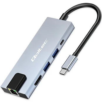 Qoltec Hub Adapteris USB-C 5w1 | USB-C PD 100W | 2x USB | HDMI 4K | RJ45