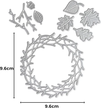 Metalo trafaretas rudens vainikas su lapais ir šakomis, 9.6 cm