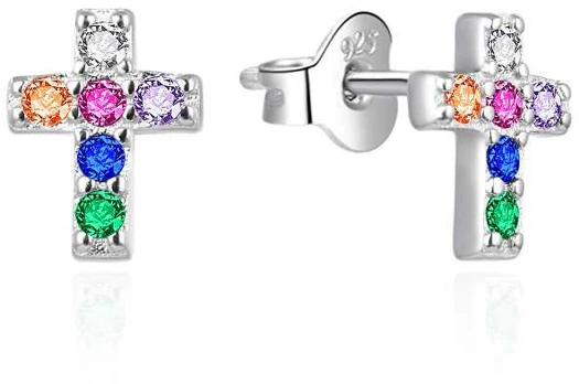 Agato Sidabrinis earrings Cross with colored zircons AGT-E169PC