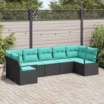 Sofos komplektas su pagalve 7 pcs Juoda poliratanas