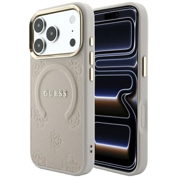 Dėklas Guess Saffiano Peony & Ring MagSafe do iPhone 18 Pro Max / 17 Pro Max rožinė