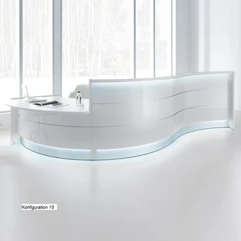 Registratūros stalas VALDE CURVED LOW MODULE IX, 439 x 164 cm, konfigūruojamas