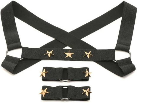 XR Brands Chest Harness & Armbands Juodas Stretch Adjustable Set