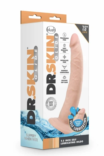 Dr. Skin Glide 7.5 Inch Self-Lubricating Intimate Model, TPE, Suction Cup