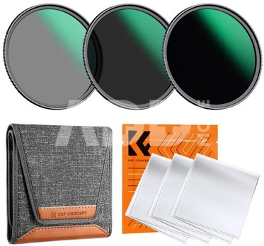 K&F Concept K&F 62MM, 3pcs Professional Lens Filter Kit(ND8+ND64+ND1000)+ Filter Pouch+3pcs*Cleaning Cloth