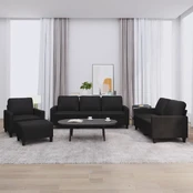 Sofa Sofos komplektas su pagalvėlėmis, 4 dalių, juodas, dirbtinė oda kaina
