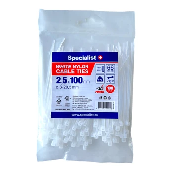 Dirželis nailon. baltas 2,5x100mm,100vnt