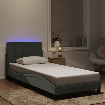 Lovos rėmas su LED, šviesiai pilkas, 80x200cm, aksomas