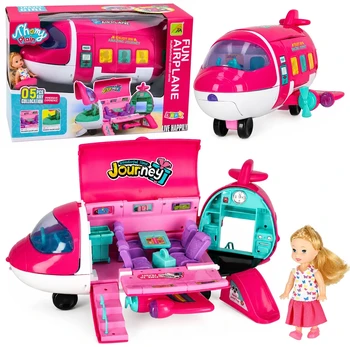 Lean Toys Foldable 2-in-1 Doll Passenger Plane Rožinė