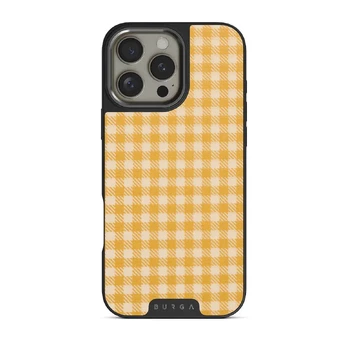 Tuscan Sun - Yellow Plaid iPhone 16 Pro Max Case, Elite Dark (MagSafe) / Gunmetal