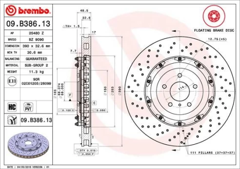Stabdžių diskas BREMBO 09.B386.13