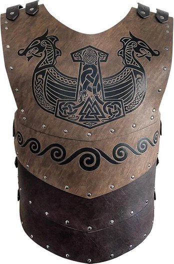 Viduramžių odinė raižyta riterio vikingų bronzos šarvai
