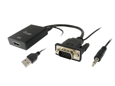 Equip VGA auf HDMI Adapteris, mit Audio, juodas, 15cm