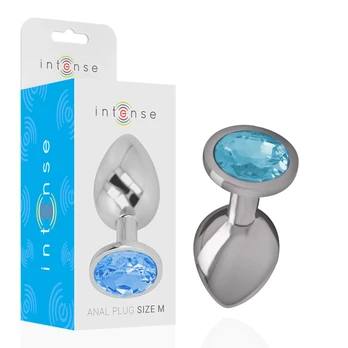 INTENSE Aluminum Intimate Plug with Blue Crystal Accent, Size M