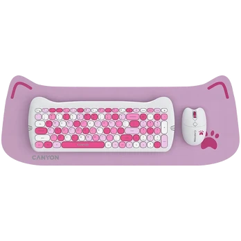 CANYON HSET-W6 Keyboard+Mouse Kitty Edition AAA+АА Wireless Rožinė