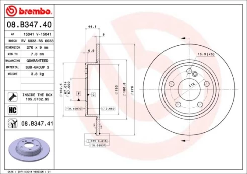 Stabdžių diskas BREMBO 08.B347.41