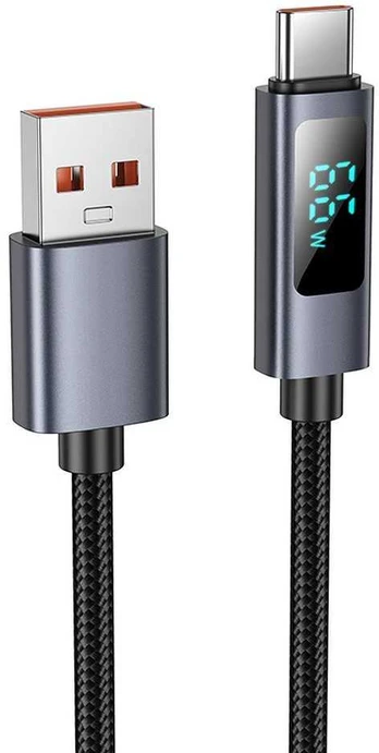 Cable USB A į USB C Hoco 5A with display 1 m X112 juodas