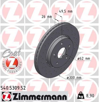 Stabdžių diskas ZIMMERMANN 540.5309.52