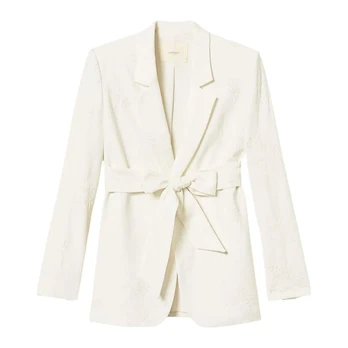 Švarkas moterims, Balta, Blazer with belt