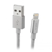 Cable SBS Braided USB/Lightning 1m Silver kaina