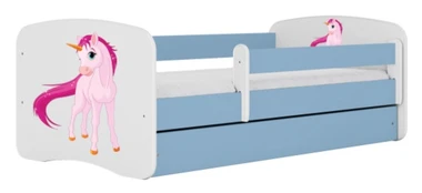 Łóżko babydreams mėlyna jednorożec bez szuflady materac 140/70