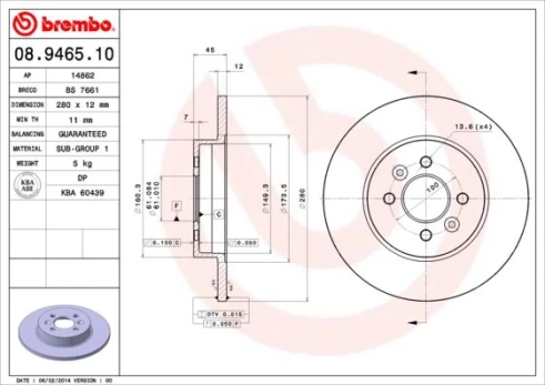Stabdžių diskas BREMBO 08.9465.10