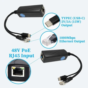 2.5g Poe Splitter Type-c 5v/3a, 48v Poe į Usb-c 5v/3a