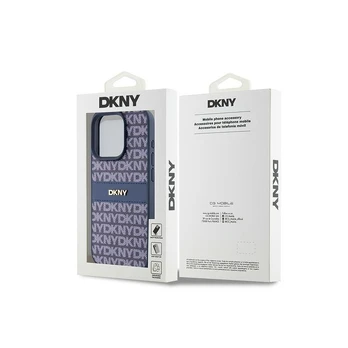 Dėklas DKNY PU Leather Repeat Pattern Tonal Stripe Case for iPhone 15 Pro Mėlyna