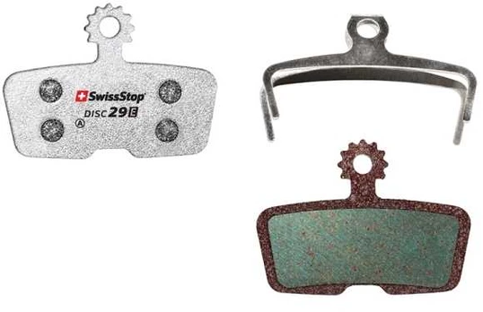 SWISSSTOP diskinių stabdžių kaladėlės Disc 29 E Avid Code (2011-2014), Code R, SRAM Code RSC, Code R (2017), Guide RE Organic kaladėlės Plieninė plokštė 1 komplektas (2 kaladėlės)