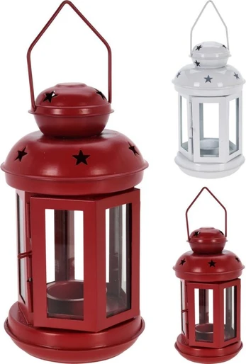 Metalinis žibintas LANTERN, raudonos/baltos, 11,5 x 21 cm, 1 vnt