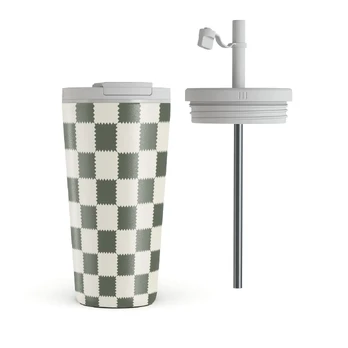 Retro Grid - Travel Mug, 500 ml / Flap & Straw Set