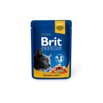 Konservai katėms Brit Premium kons. katėms maiš. Lašiša ir upėtakis 100 g