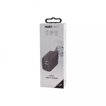 Travel Charger 17W 2xUSB-A By Musthavz Black