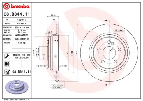 Stabdžių diskas BREMBO 08.B844.11