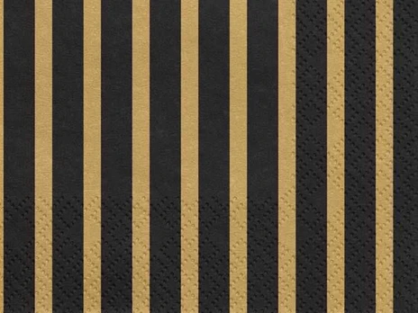 Party Deco Servietter, sort og guld stribet
