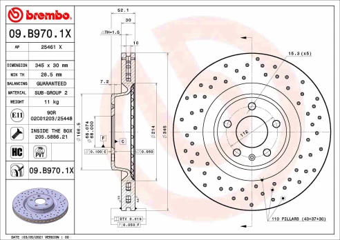 Stabdžių diskas BREMBO 09.B970.1X