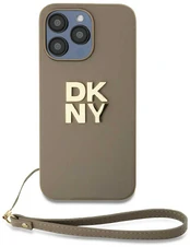 Dėklas DKNY PU Leather Stack Logo Wrist Strap Case for iPhone 14 Pro Max rusvai gelsvas kaina