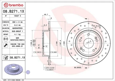 Stabdžių diskas BREMBO 08.B271.1X