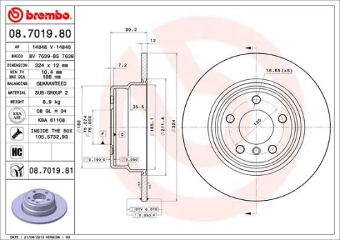 Stabdžių diskas BREMBO 08.7019.81