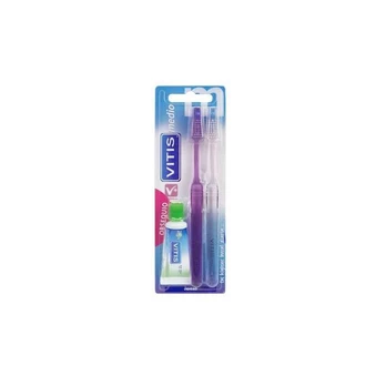 Dantų šepetėlis Vitis DUPLO Medium + Anticaries 15ml