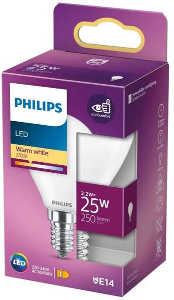 Philips Candle & Lustre, 2.2 W, 25 W, E14, 250 lm, 15000 h, Warm baltas