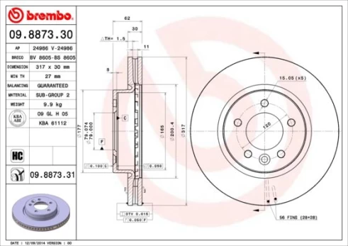 Stabdžių diskas BREMBO 09.8873.31