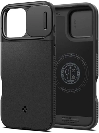 Juodas dėklas Apple iPhone 16 Pro telefonui "Spigen Optik Armor MAG Magsafe"