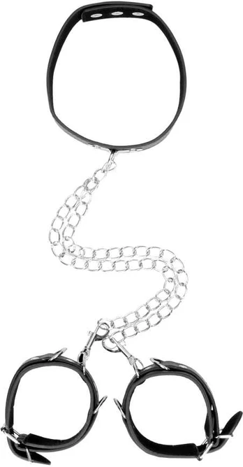 Ouch By Shots Ouch! Bonded Leather Collar With Hand Cuffs