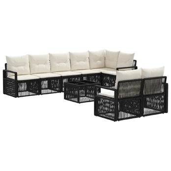Sodo Sofų Rinkinys 9 pcs Juoda poliratanas